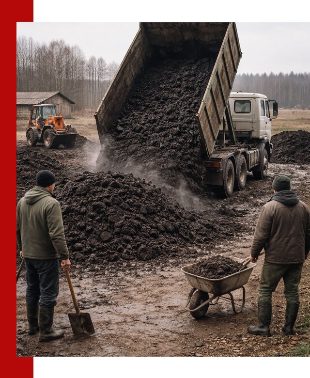 Доставка низинного торфа с разгрузкой и доставкой в Великих Луке