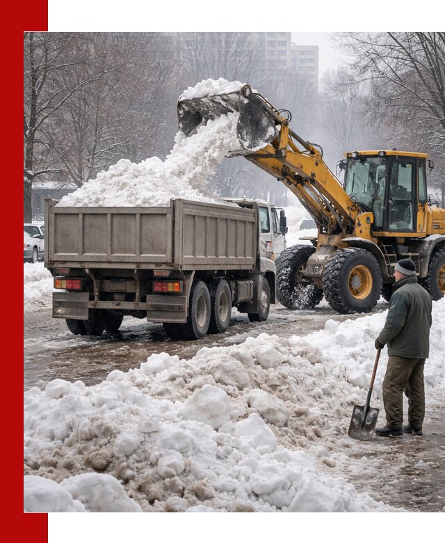 Вывоз снега грузовой техникой в Великих Луке оперативно и чисто