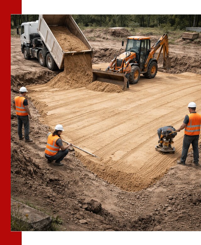 Устройство песчаной подушки для фундаментов и дорог в Великих Луке